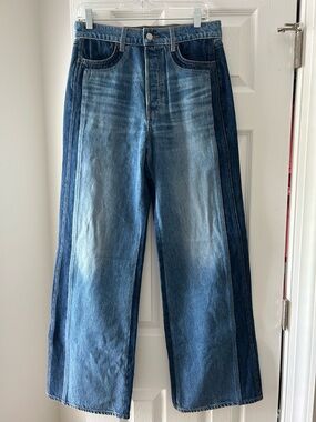 Veronica Beard Taylor Wide Leg Two Tone Jeans - Full Length